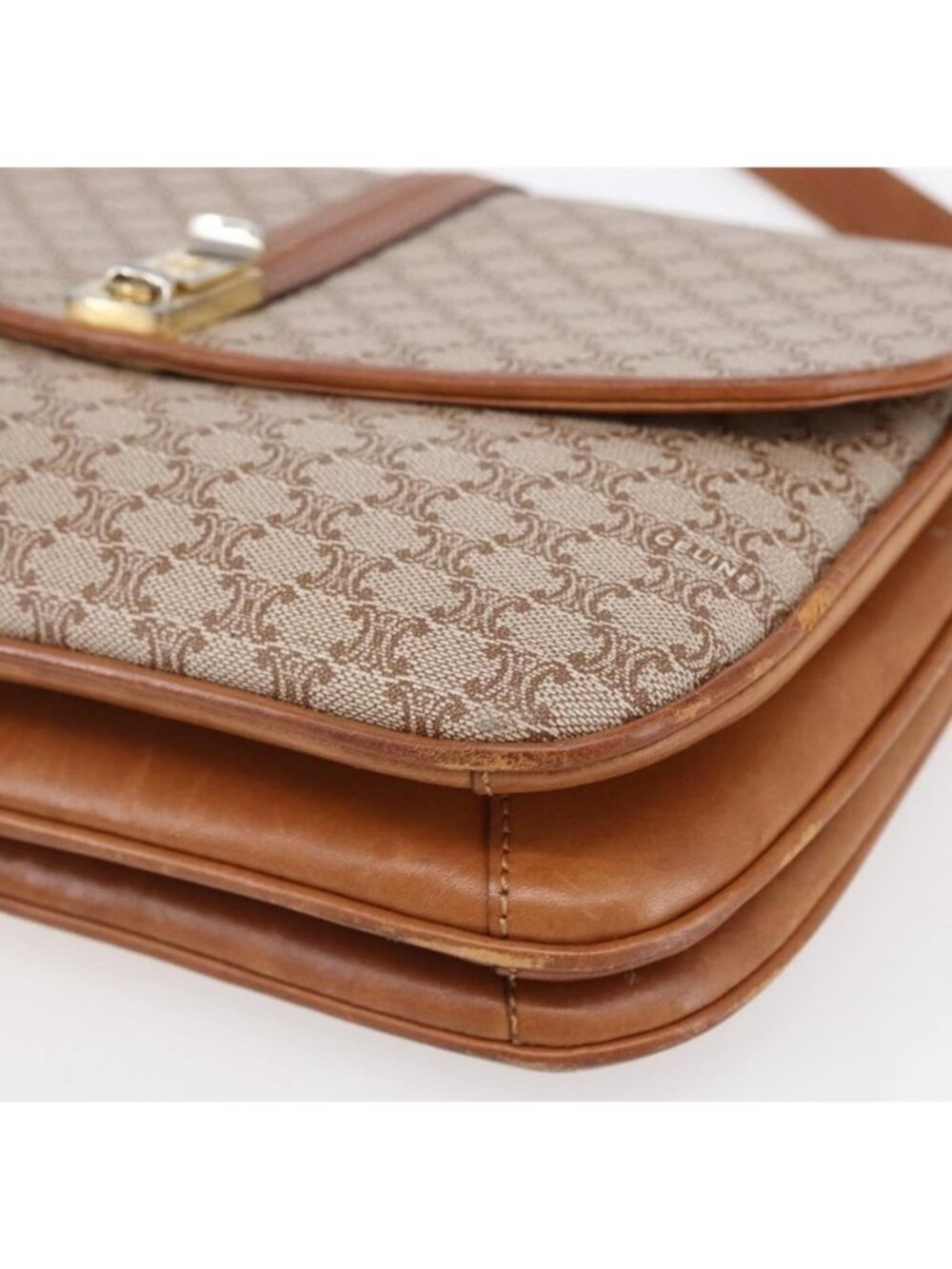 Authentic CELINE Macadam Canvas Shoulder Bag PVC Beige Gold - Picture 7 of 16